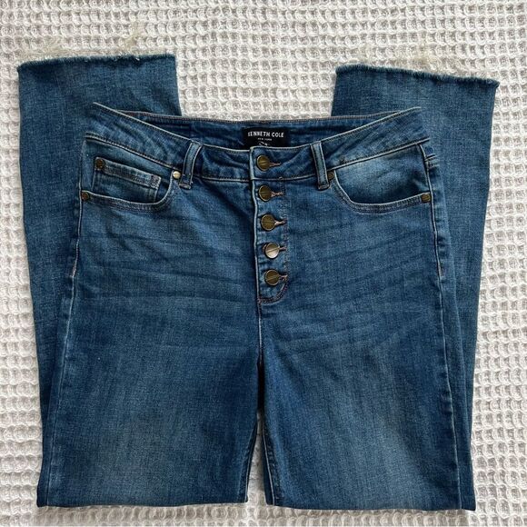 Kenneth Cole NY Ankle Exposed Button Fly Raw Hem Straight Leg Stretch Jeans SZ 6 - Picture 8 of 14